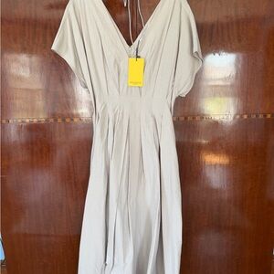 MM. LaFleur Cream V-Neck Midi Dress